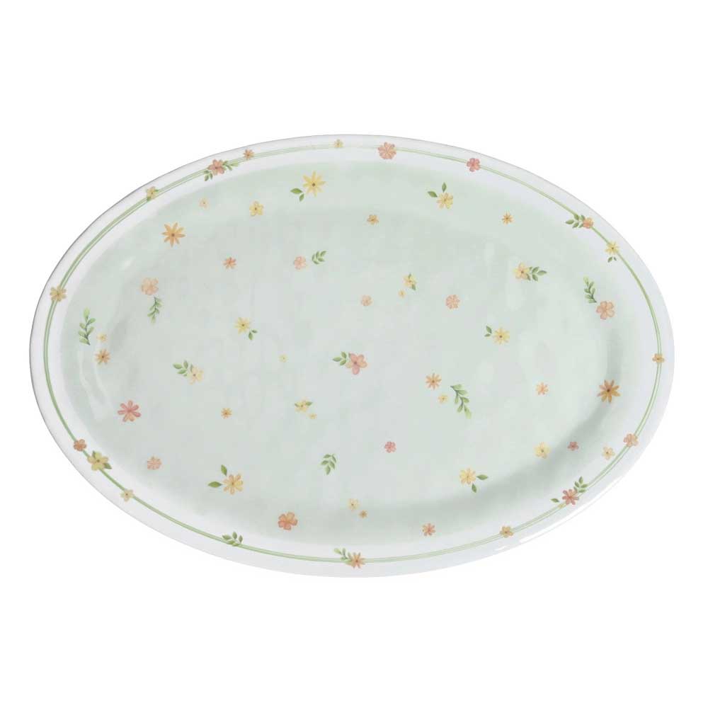 Vassoio ovale Polline Brandani in melamina decoro floreale verde 35,5x25 cm