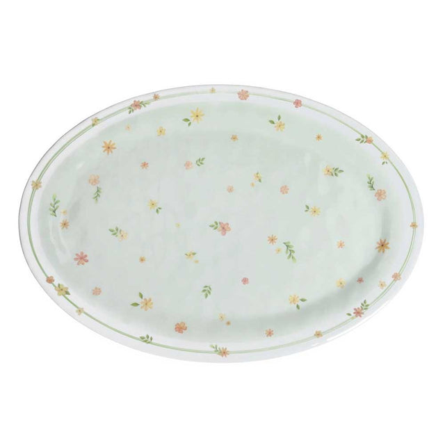 Vassoio ovale Polline Brandani in melamina decoro floreale verde 35,5x25 cm