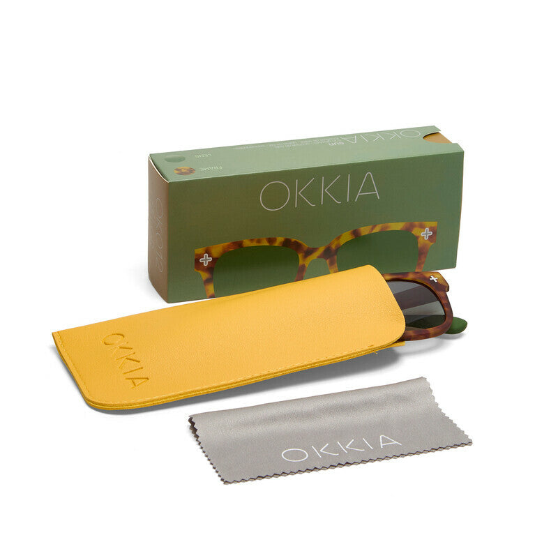 OKKIA Giovanni Occhiali da Sole Unisex Soft Touch Sahara Havana Lenti Verdi