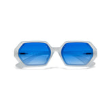 OKKIA Andrea Occhiali da Sole Unisex Esagonale Bianco Trasparente Blu