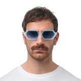 OKKIA Andrea Occhiali da Sole Unisex Esagonale Bianco Trasparente Blu