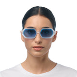 OKKIA Andrea Occhiali da Sole Unisex Esagonale Bianco Trasparente Blu