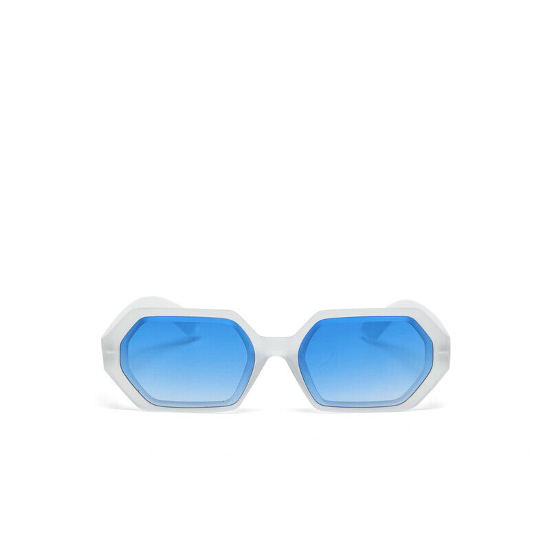 OKKIA Andrea Occhiali da Sole Unisex Esagonale Bianco Trasparente Blu