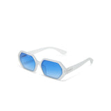 OKKIA Andrea Occhiali da Sole Unisex Esagonale Bianco Trasparente Blu
