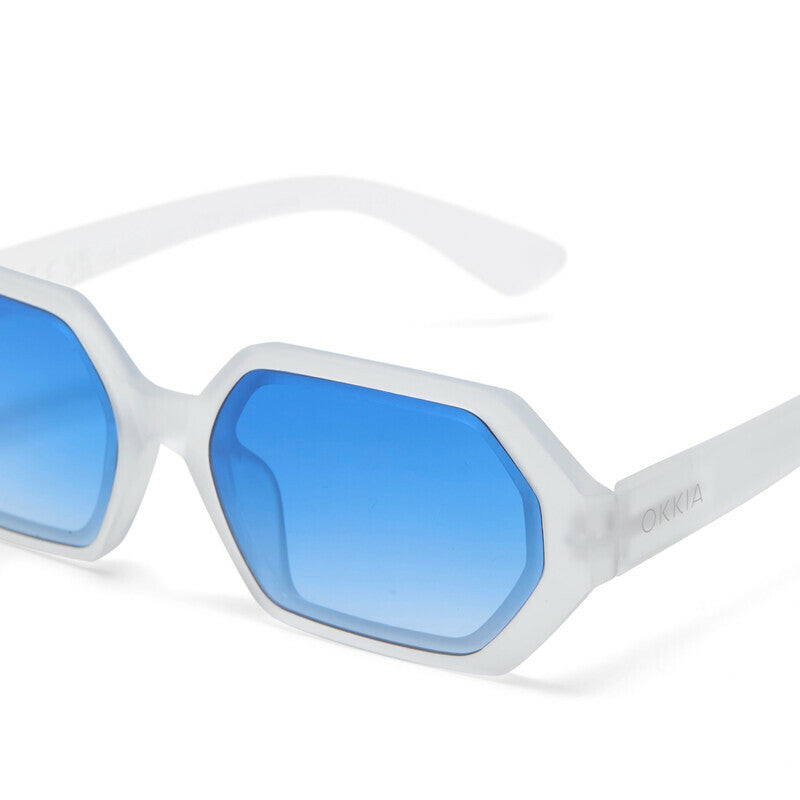 OKKIA Andrea Occhiali da Sole Unisex Esagonale Bianco Trasparente Blu