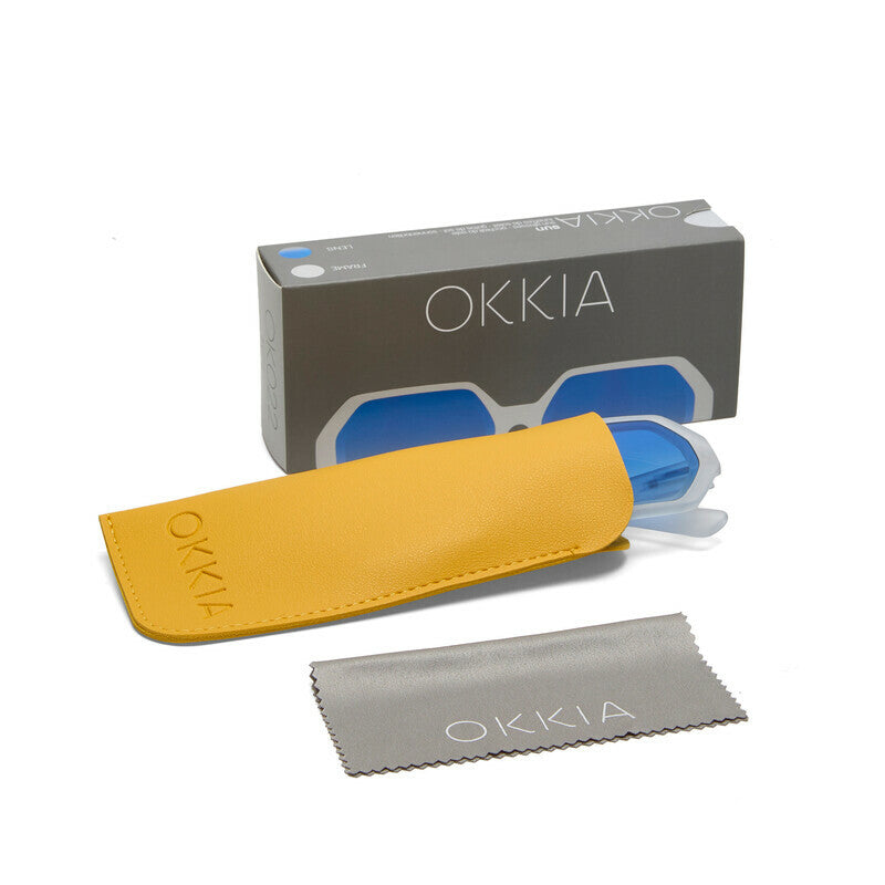 OKKIA Andrea Occhiali da Sole Unisex Esagonale Bianco Trasparente Blu