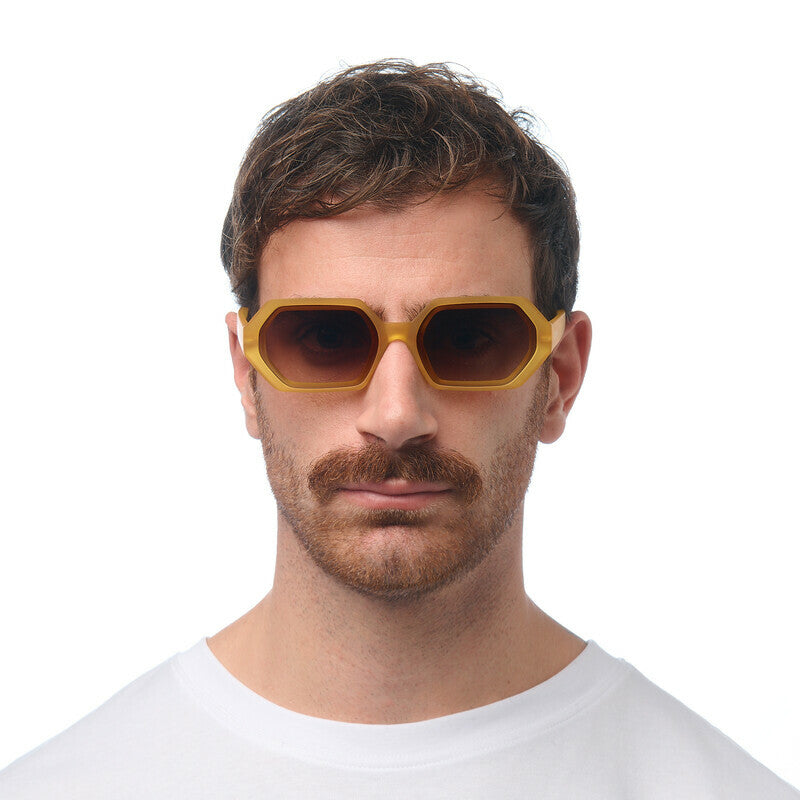 OKKIA Andrea Occhiali da Sole Unisex Esagonale Giallo Gradiente Marrone