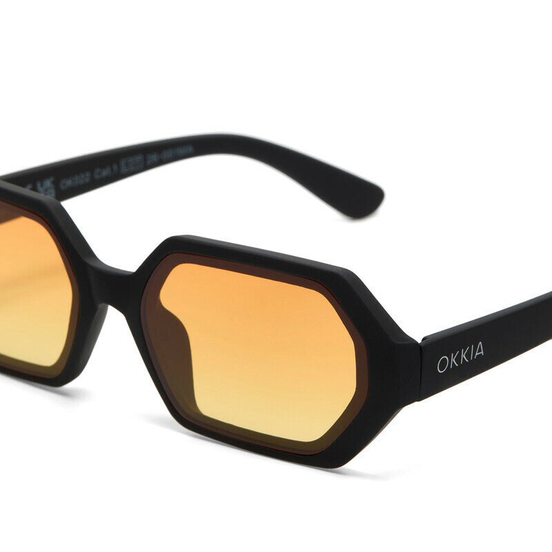 OKKIA Andrea Occhiali da Sole Unisex Esagonale Nero Gradiente Giallo