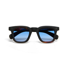 Occhiali da sole Firenze Okkia montatura soft touch avana nero lenti blu