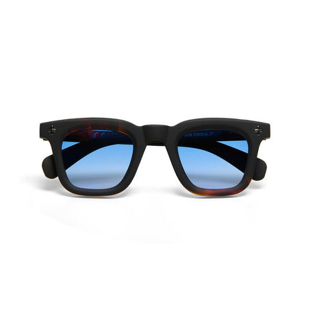 Occhiali da sole Firenze Okkia montatura soft touch avana nero lenti blu