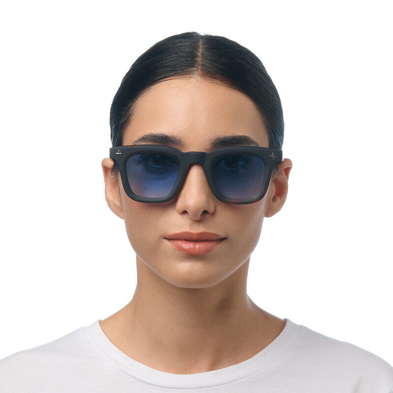 OKKIA Firenze Occhiali da Sole Unisex Rotondo Avana Nero Lenti Blu