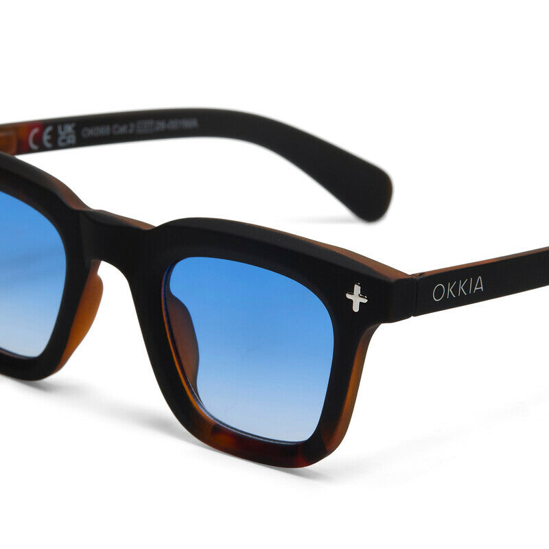 OKKIA Firenze Occhiali da Sole Unisex Rotondo Avana Nero Lenti Blu