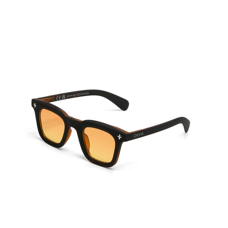 OKKIA Firenze Occhiali da Sole Unisex Rotondo Avana Nero Lenti Gialle