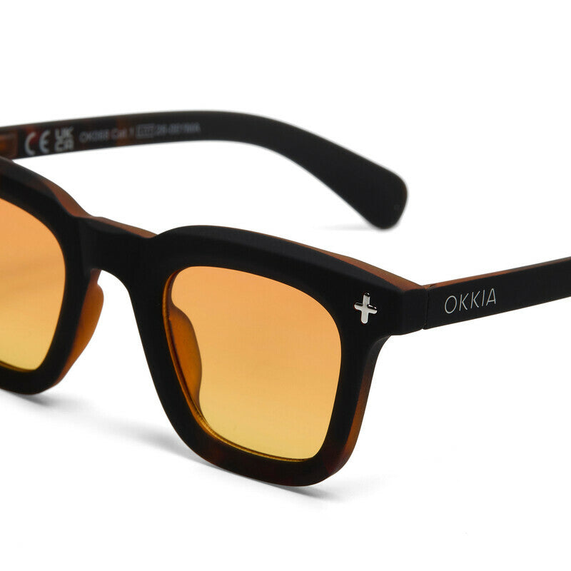 OKKIA Firenze Occhiali da Sole Unisex Rotondo Avana Nero Lenti Gialle