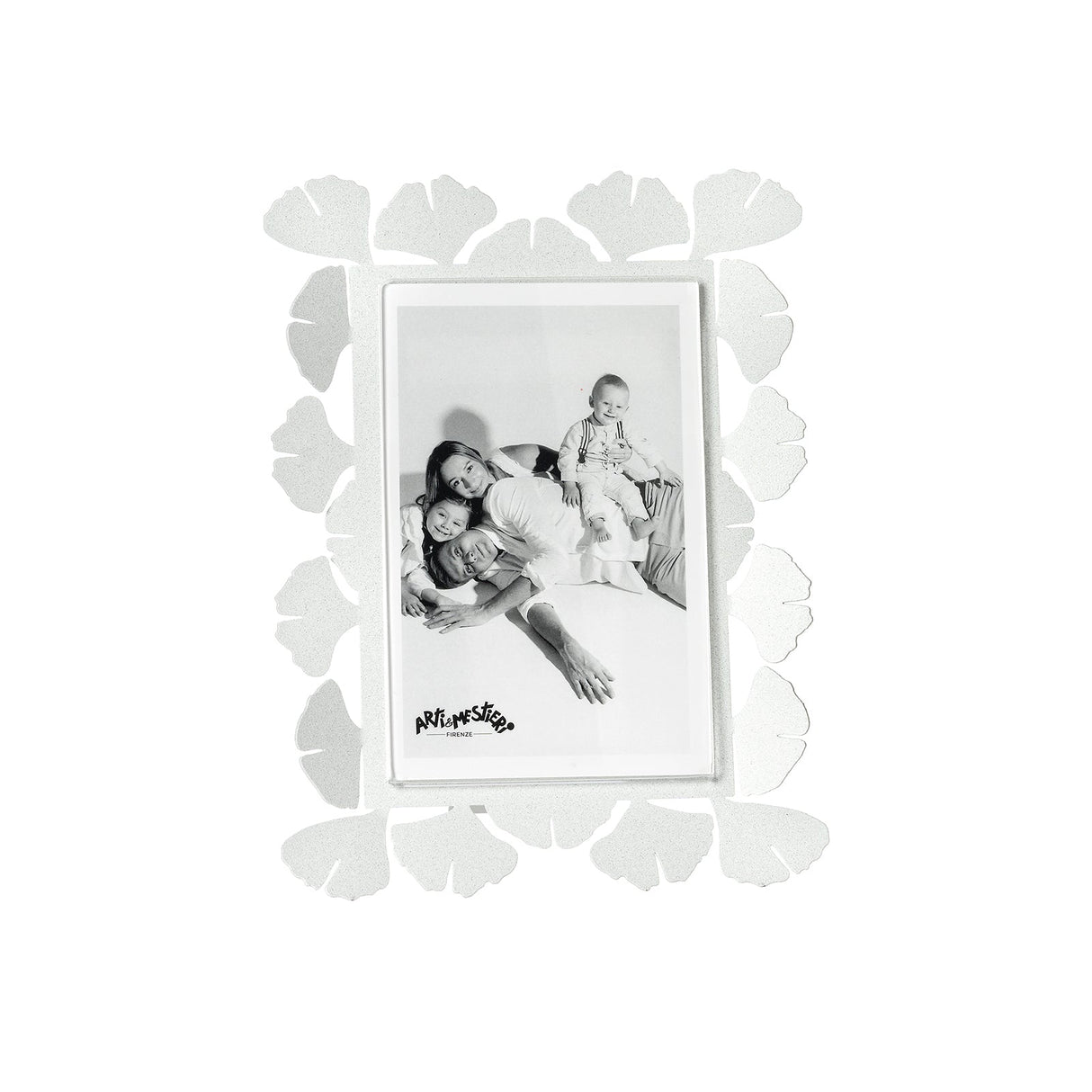 Portafoto Ginkgo Arti e Mestieri in resina bianco marmo 10x15 cm