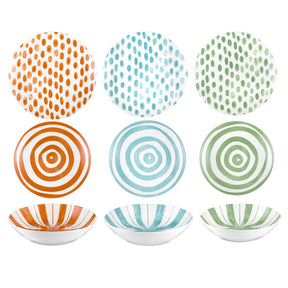 Servizio piatti Kaleido Domino in porcellana New Bone China 18 pezzi