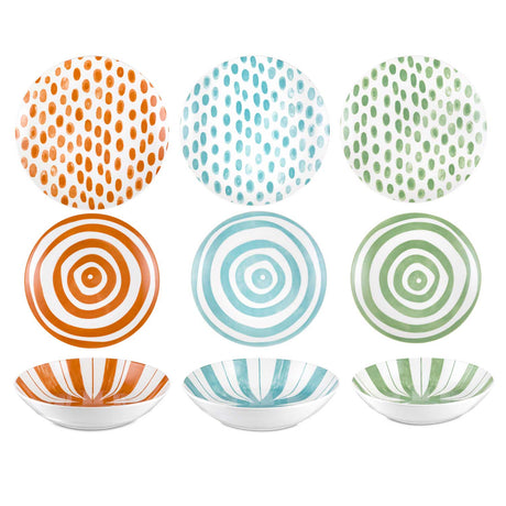 Servizio piatti Kaleido Domino in porcellana New Bone China 18 pezzi