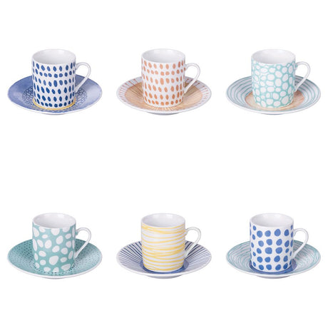 Set 6 tazzine caffè Marea Villa D'Este in porcellana con decoro onde