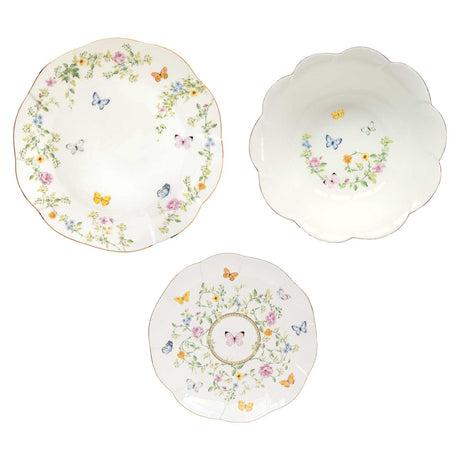 Set piatti Dancing Butterflies Easy Life in porcellana 18 pezzi decorati