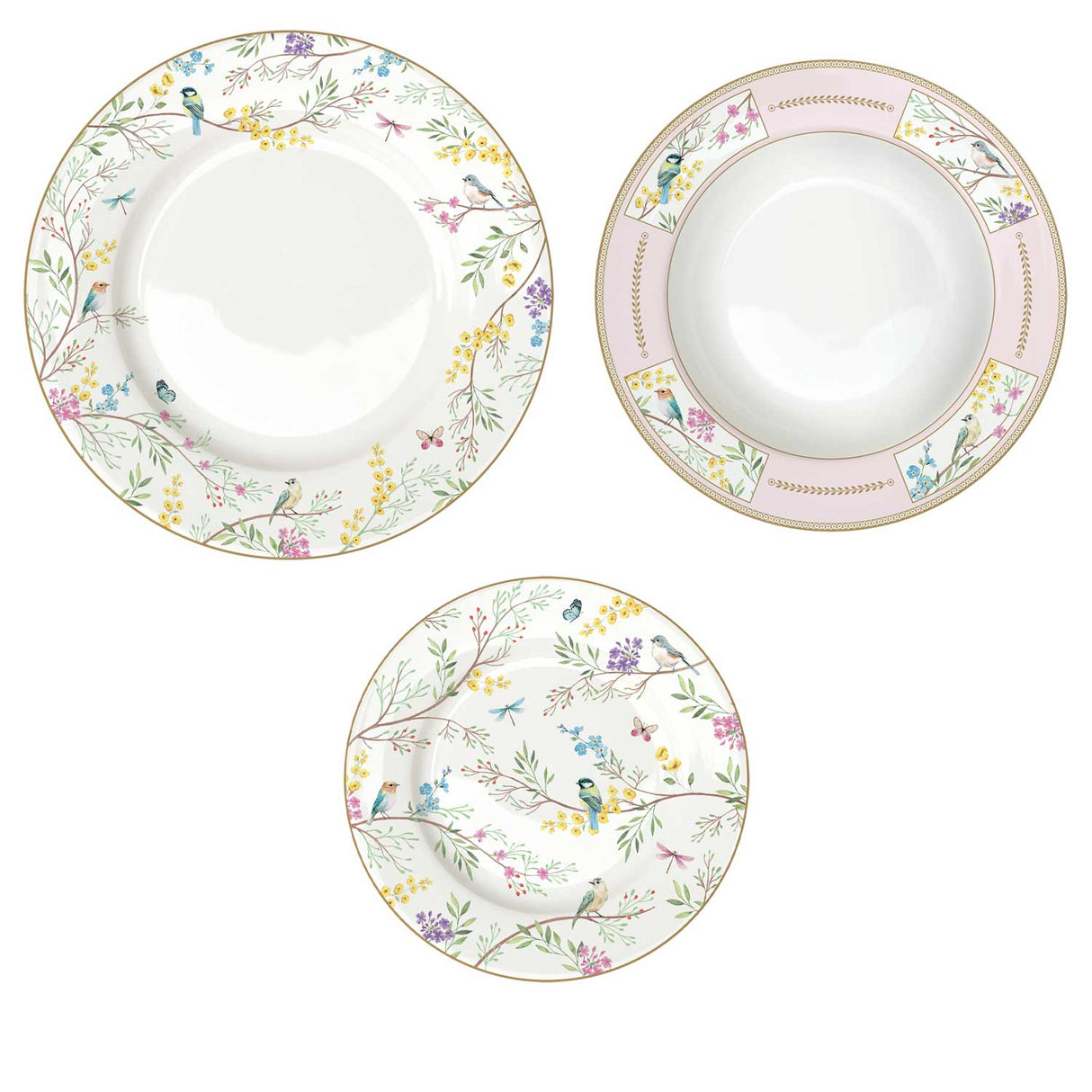 Set piatti Birds Melody Easy Life in porcellana con decori floreali 18 pezzi