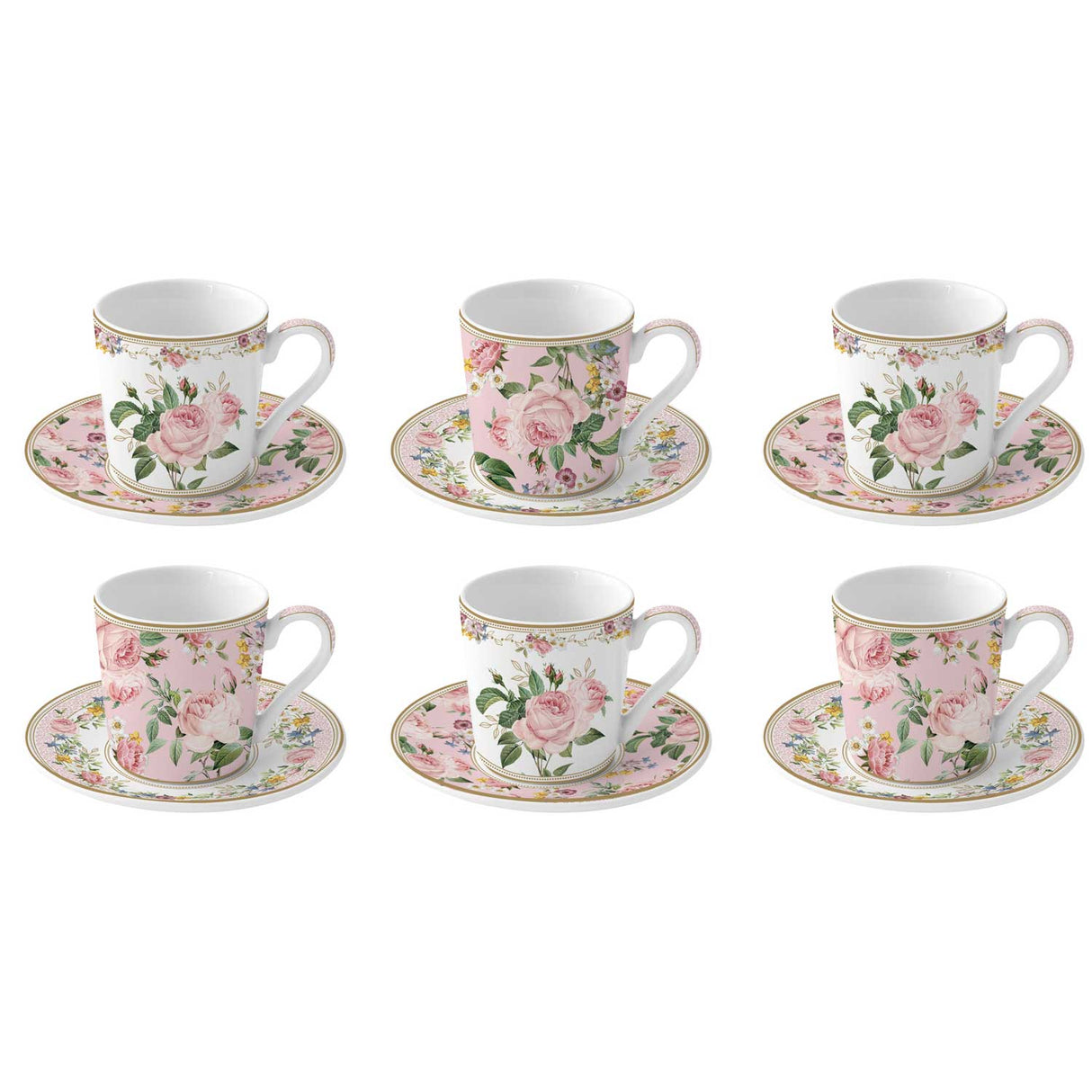 EASY LIFE Set 6 Tazzine Espresso 100ml con Piattini in Gift Box Chant Des Roses