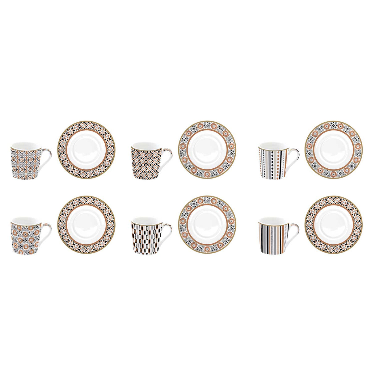 EASY LIFE Set 6 Tazzine Espresso 100ml con Piattini in Gift Box Geoethnic