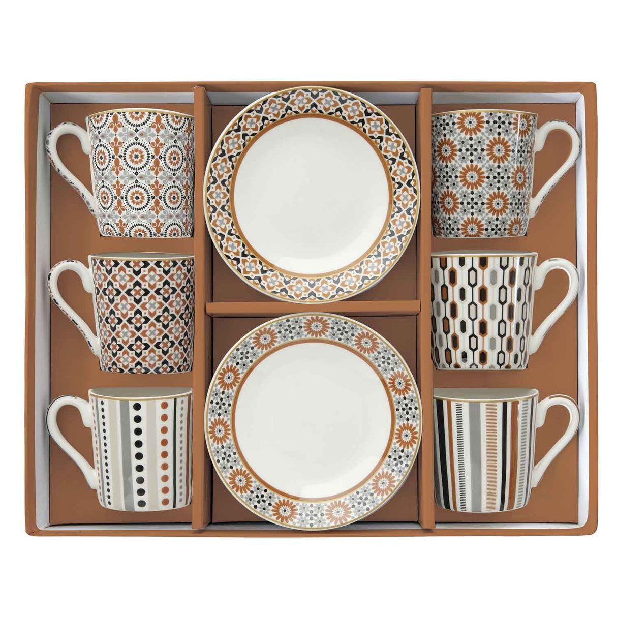 EASY LIFE Set 6 Tazzine Espresso 100ml con Piattini in Gift Box Geoethnic