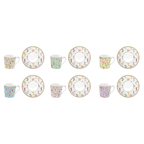 Set 6 tazzine espresso Easy Life in porcellana con decoro floreale 100 ml