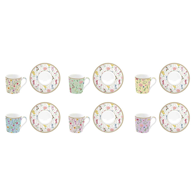 Set 6 tazzine espresso Easy Life in porcellana con decoro floreale 100 ml
