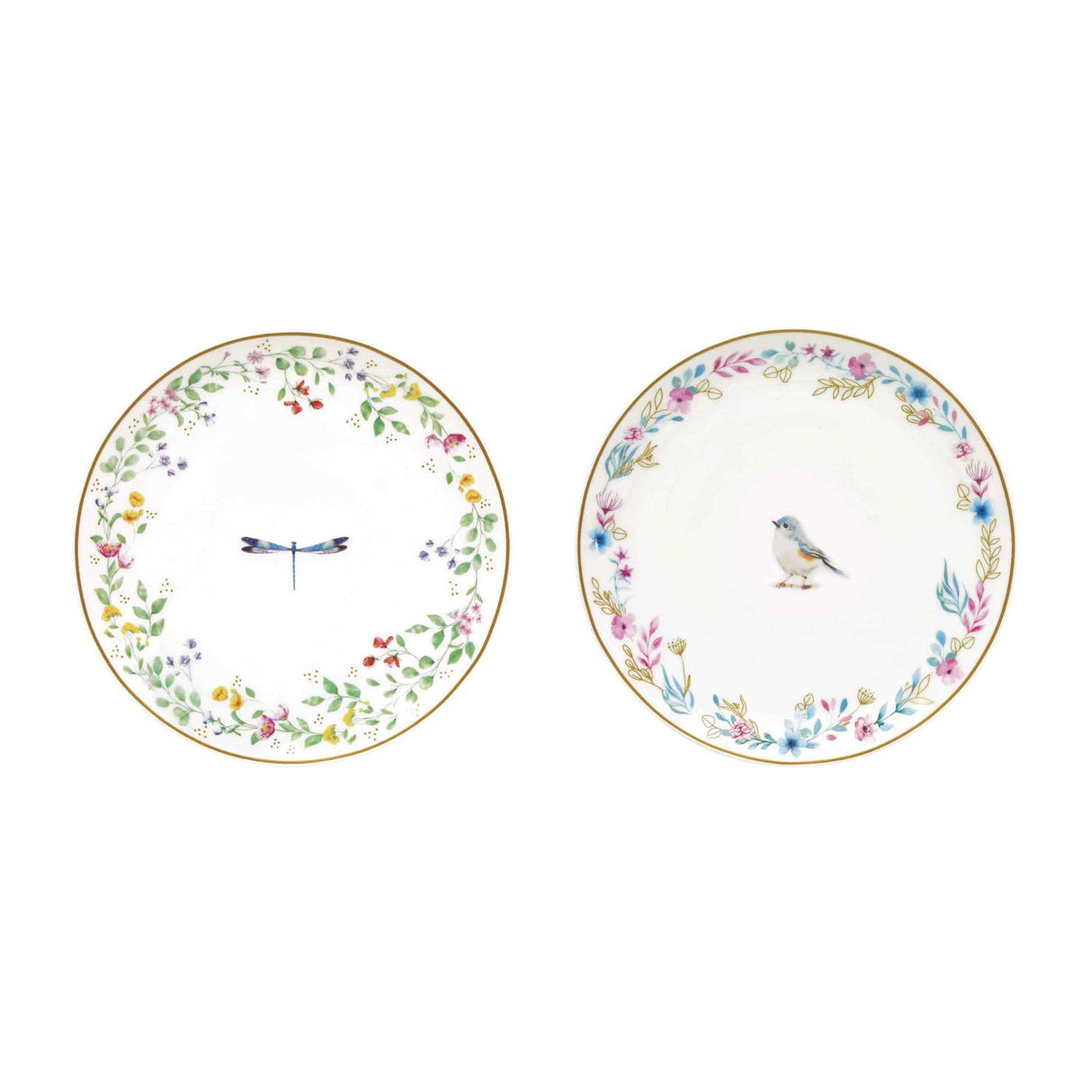 Set 2 piattini Fancy Garden Easy Life in porcellana decorata 16 cm