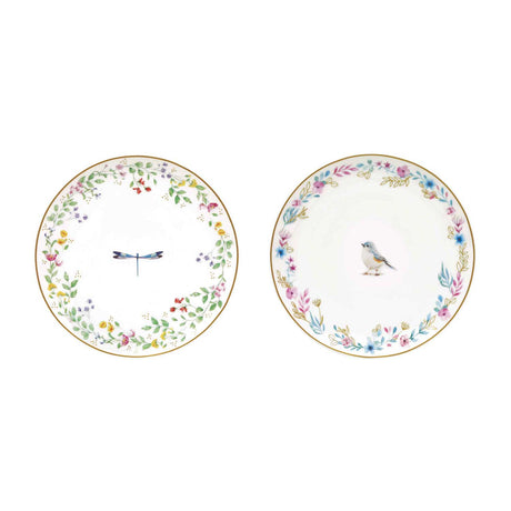 Set 2 piattini Fancy Garden Easy Life in porcellana decorata 16 cm
