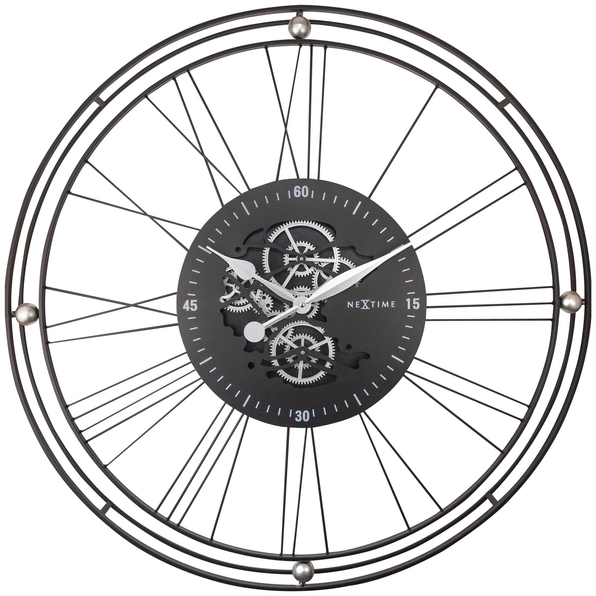Orologio da parete Roman Gear NeXtime in plastica nera e argento 90,5 cm