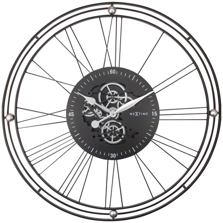 Orologio da parete Roman Gear NeXtime in plastica nera e argento 90,5 cm