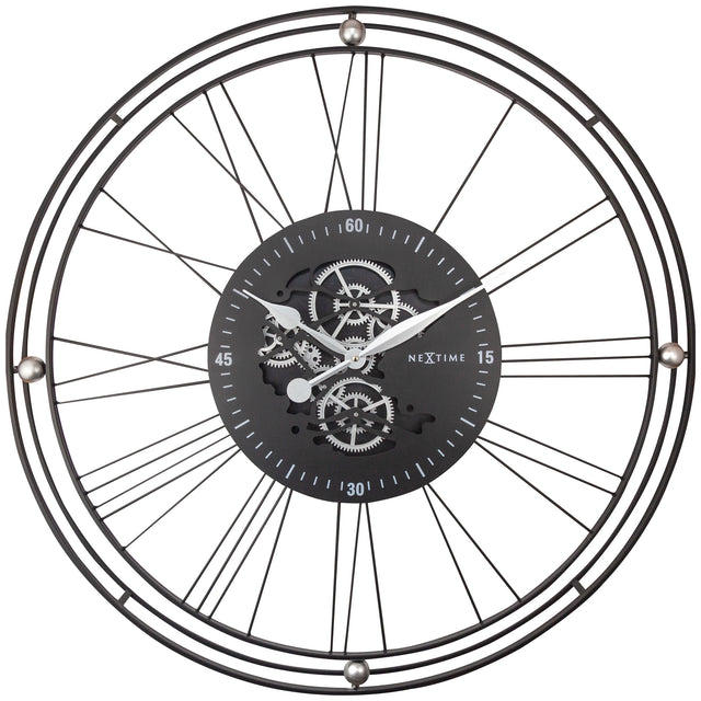 Orologio da parete Roman Gear NeXtime in plastica nera e argento 90,5 cm