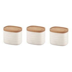 Set 3 barattoli Tierra Guzzini in plastica riciclata con coperchio bamboo