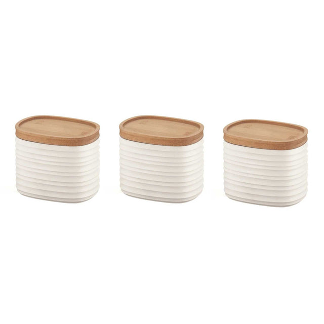 Set 3 barattoli Tierra Guzzini in plastica riciclata con coperchio bamboo