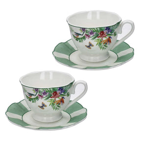Set 2 tazze tè Oasi Brandani in porcellana decorata con piattini