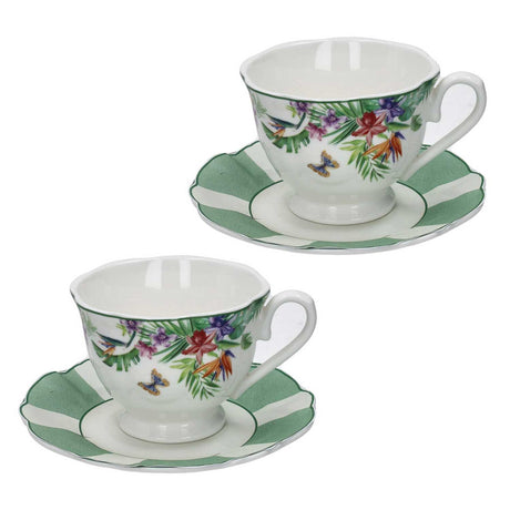 Set 2 tazze tè Oasi Brandani in porcellana decorata con piattini