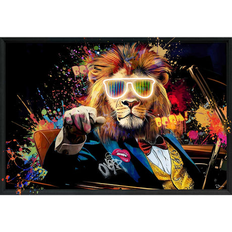 Quadro leone pop Palais Royal stampa su tela con luci LED 90x60 cm
