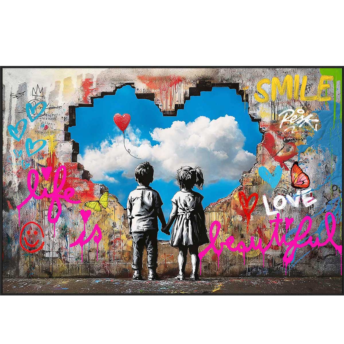Quadro bambini cuore Palais Royal su tela stile pop art 120x80 cm