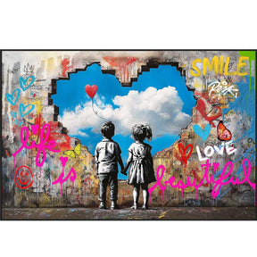 Quadro bambini cuore Palais Royal su tela stile pop art 120x80 cm