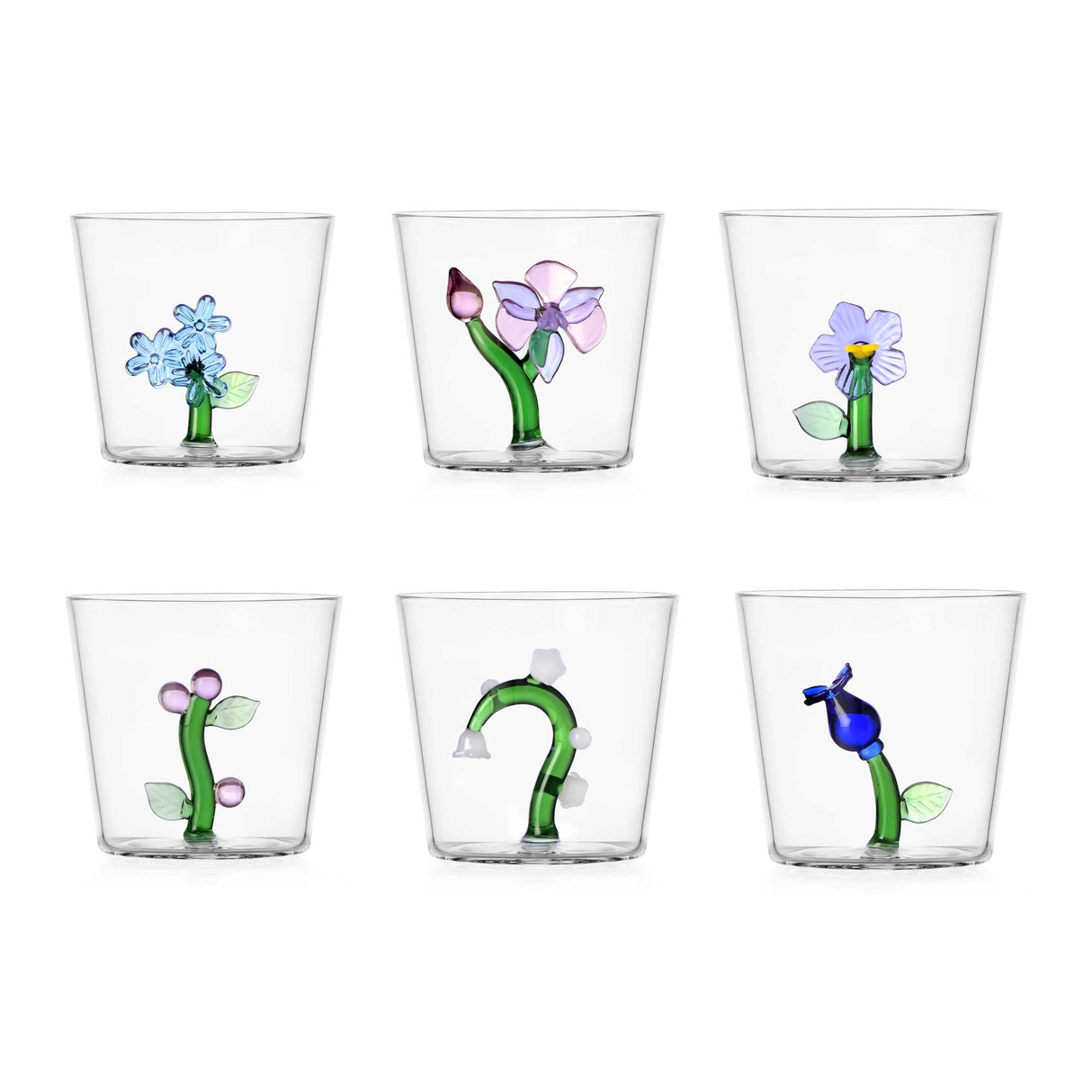 Set 6 bicchieri Ichendorf Botanica in vetro borosilicato con fiori interni