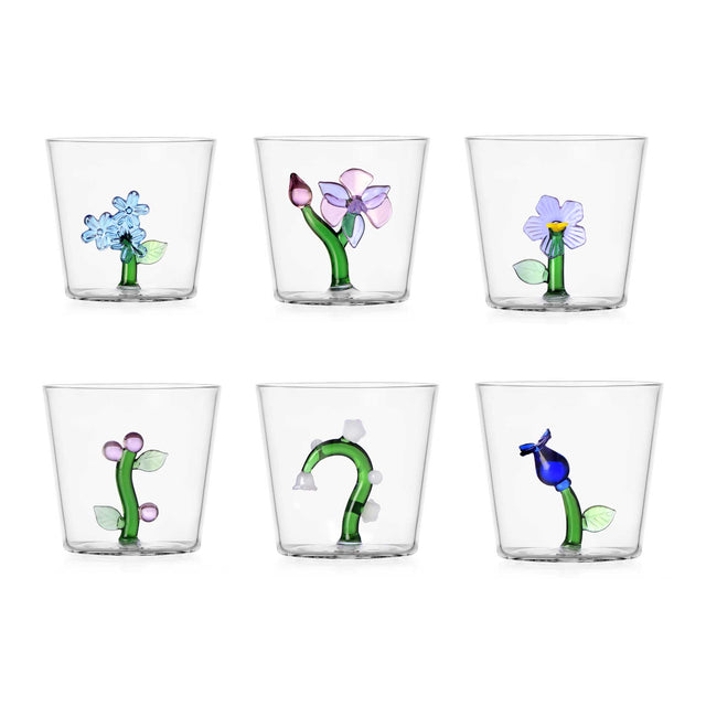 Set 6 bicchieri Ichendorf Botanica in vetro borosilicato con fiori interni