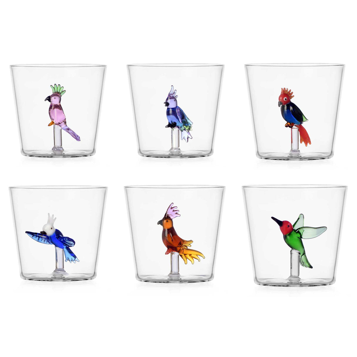 Set 6 bicchieri Talking Trees Ichendorf in vetro borosilicato con uccellini