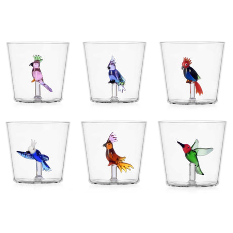 Set 6 bicchieri Talking Trees Ichendorf in vetro borosilicato con uccellini