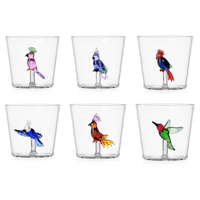 Set 6 bicchieri Talking Trees Ichendorf in vetro borosilicato con uccellini