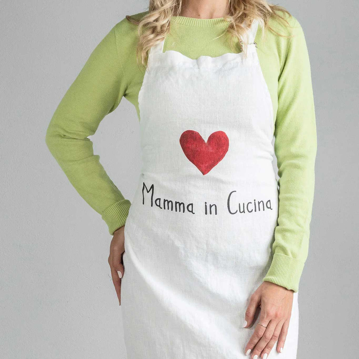 SIMPLE DAY Grembiule Mamma In Cucina 70x85cm Lino 100% Bianco