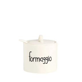 Formaggiera Simple Day in gres bianco con cucchiaino 8,5x8,5 cm