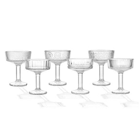 Set 6 coppe da cocktail Brandani in vetro trasparente con decori assortiti