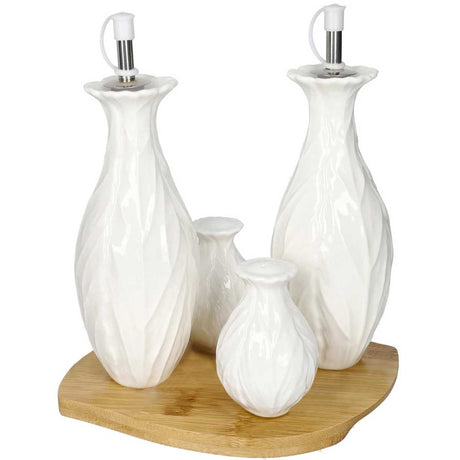 Set oliera e acetiera Brandani in porcellana bianca con supporto in bamboo